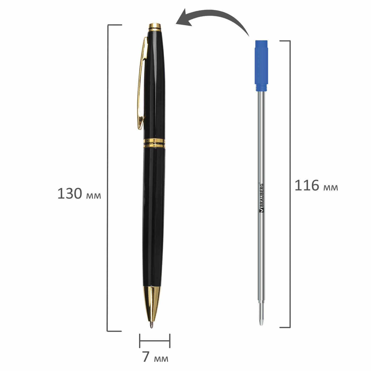 ручка шариковая Brauberg "De luxe Black", корпус черный, золот. детали, синяя - фото №5