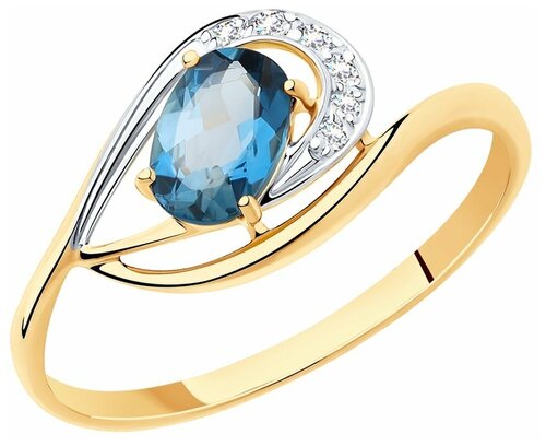 Кольцо Diamant, красное золото, 585 проба, топаз, фианит, размер 17.5, синий