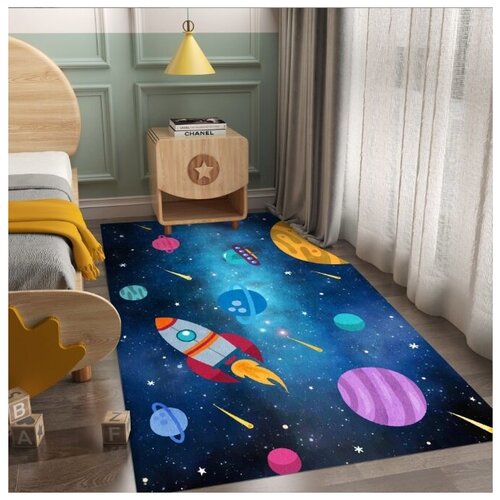 Коврик для детской, ковер для детской комнаты, детский ковер, безворсовый ковер, космос, 160*120 см