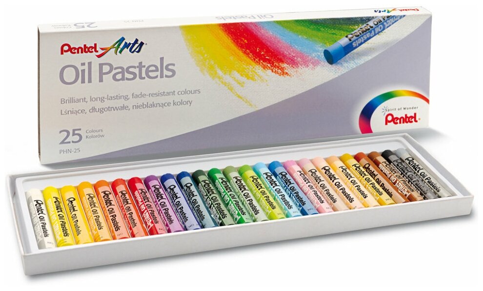 Пастель масляная художественная PENTEL "Oil Pastels", 25 цветов, круглое сечение, карт. упак, PHN4-25