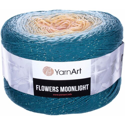 Пряжа YarnArt Flowers Moonlight морская волна-св. голубой-св. желтый-корал (3270), 53%хлопок/43%акрил/4%металлик, 1000м, 260г, 2шт