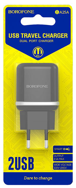 Сетевое зарядное устройство Borofone BA25A Outstanding, 2xUSB, 2.4A, черный Noname - фото №3