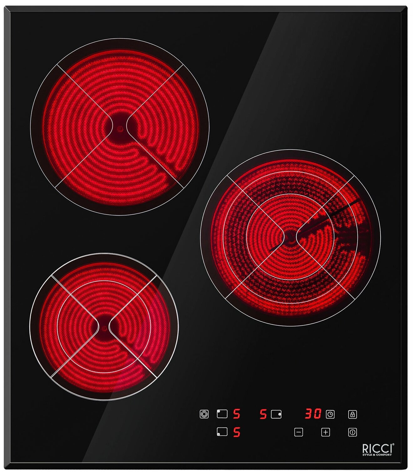 Трехконфорочная инфракрасная варочная панель RICCI DTL-D3500145B - фотография № 1