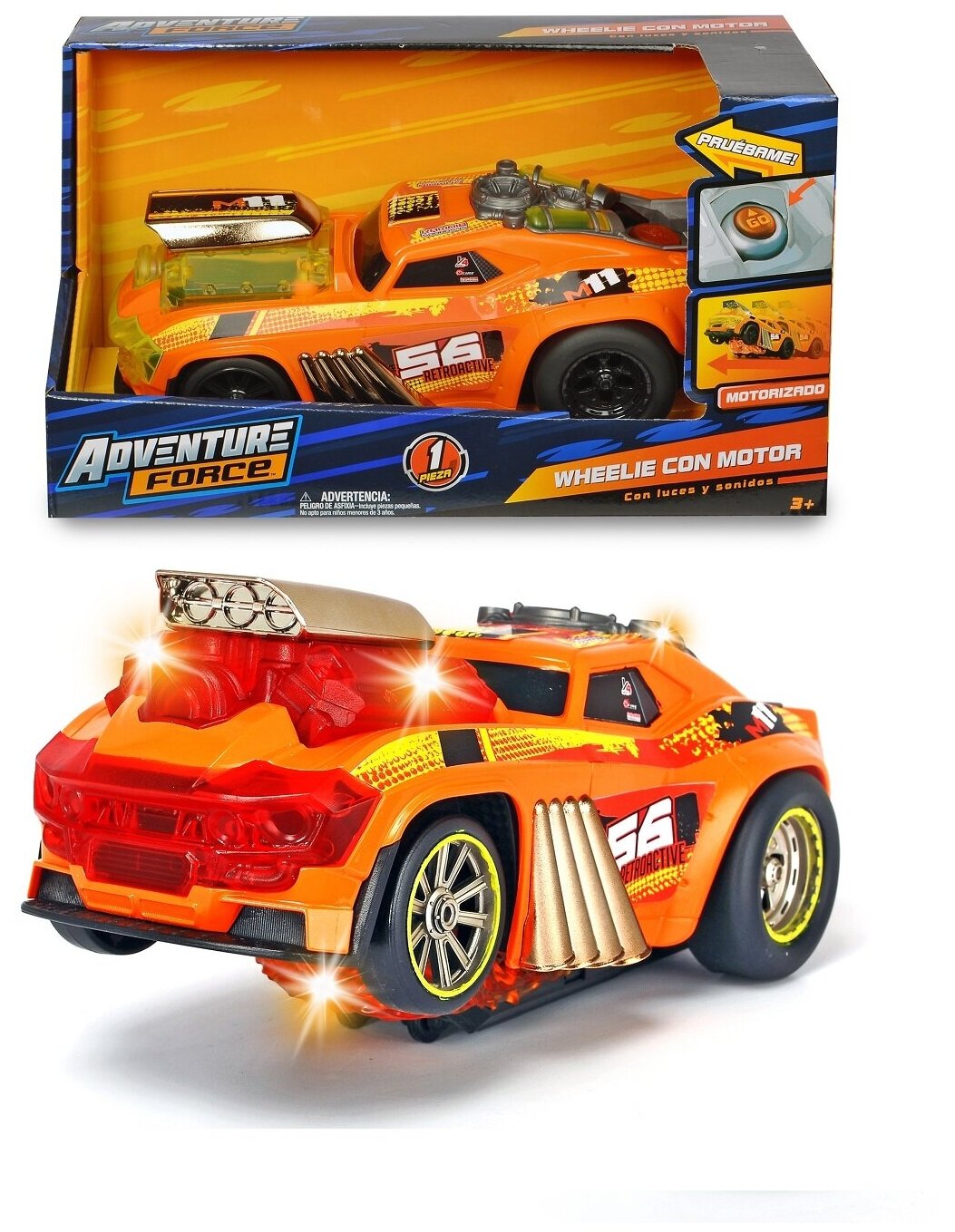 Dickie Toys машинка "Демон скорости моторизированная" 25см, оранжевая, свет, звук, 3764008 - фото №2