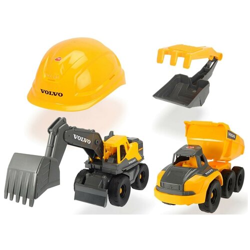 машины dickie набор construction twin pack 30 см Набор техники Dickie Toys Construction Volvo (3729013), 26 см, желтый/серый