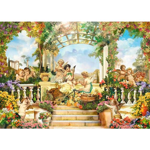 Моющиеся виниловые фотообои GrandPiK Живопись Купидон в райском саду, 200х145 см