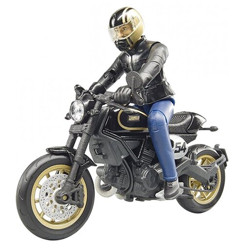 Мотоцикл Bruder Scrambler Ducati Cafe Racer с мотоциклистом (63-050) 1:16, 19 см, черный