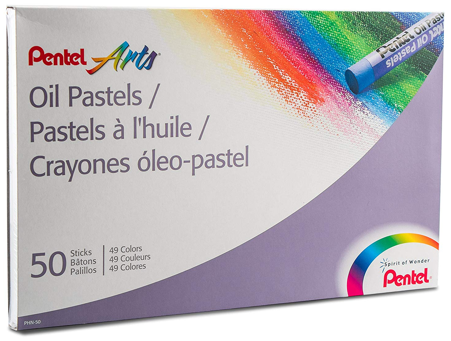 Пастель масляная художественная PENTEL "Oil Pastels", 50 цветов, круглое сечение, карт. упак, PHN4-50