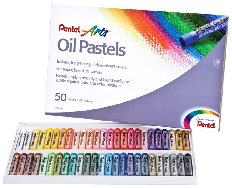 Пастель масляная художественная PENTEL "Oil Pastels", 50 цветов, круглое сечение, карт. упак, PHN4-50