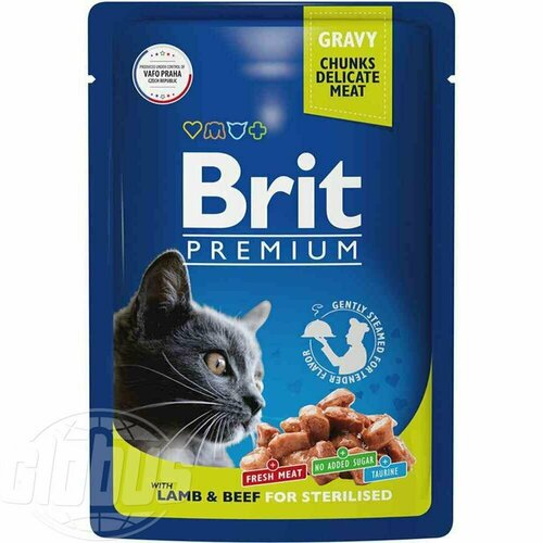 5 паучей в комплекте! Корм для стерилизованных кошек влажный Brit Premium Ягненок и Говядина в соусе, 85 г