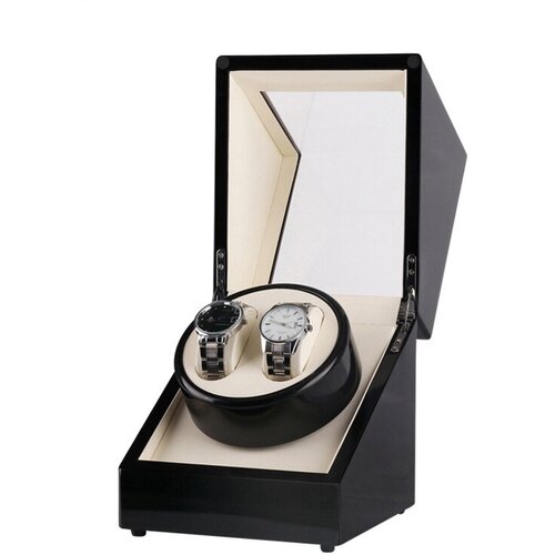 фото Шкатулка для 2 часов дерево, автоподзавод, стеклянная крышка, бежевый, черный россия