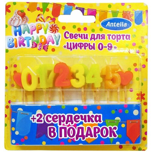 Свечи для торта фигурные цифры 0-9, 10 шт. (1 набор)