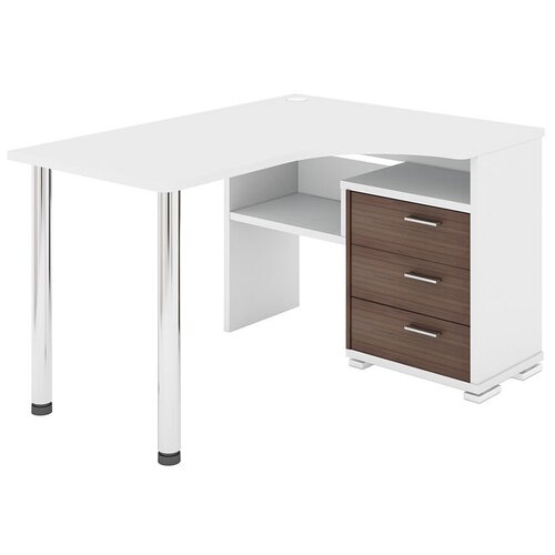 фото Компьютерный стол угловой мэрдэс домино ср-132с, шхг: 101х130 см, расположение тумбы: справа, цвет: белый жемчуг/шамони