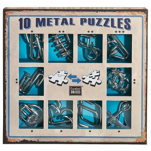 Купить Набор головоломок Eureka 3D Puzzle 10 Metal Puzzles blue set (473356) 10 шт. серебристый/синий