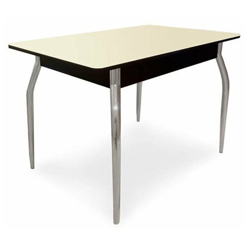 фото Обеденный стол, столбери, ирвин-2, стекло бежевое глянцевое, венге, ноги гнутые, гальваника, прямоугольный, раскладной, модерн