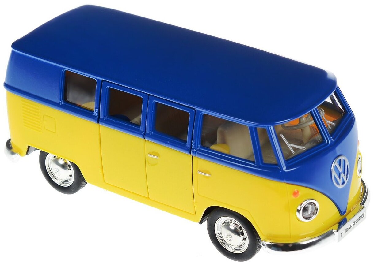 Автобус инерционный RMZ City 1:32 Volkswagen Type 2 (T1) Transporter, цвет матовый синий с желтым (554025M(G))