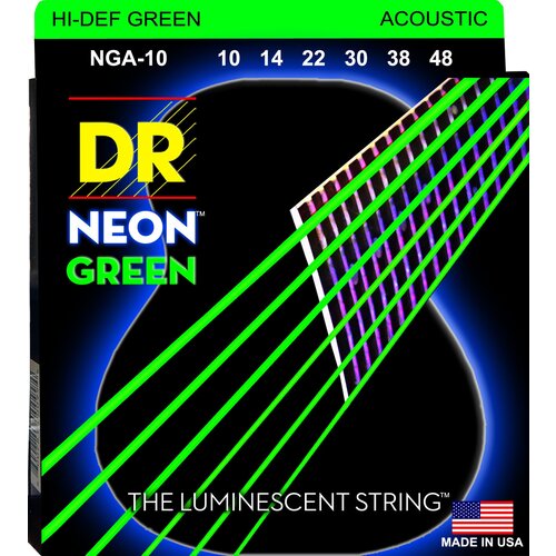 DR NGA-10 HI-DEF NEON струны для акустической гитары с люминесцентным покрытием зелёные 10 48 dr npa 10 hi def neon™ струны для акустической гитары с люминесцентным покрытием розовые 10 48