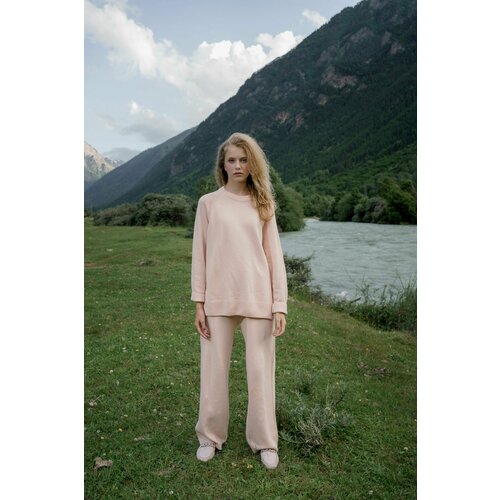 Костюм, джемпер и брюки, классический стиль, свободный силуэт, размер 42/44, розовый