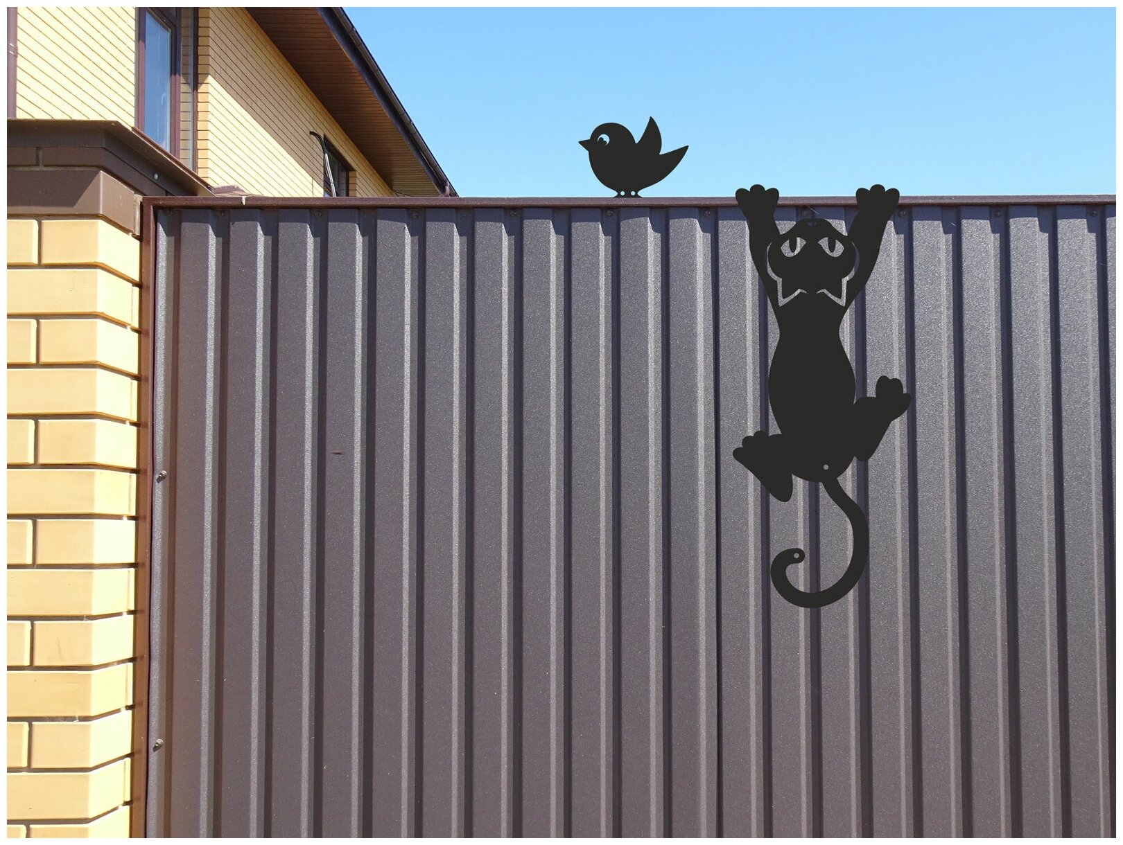Фигурки на забор, фасад Кот и Воробей (металл), цвет черный - фотография № 3