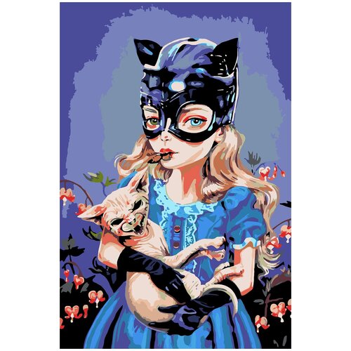 фото Картина по номерам девушка в маске кошки, 70 х 100 см красиво красим