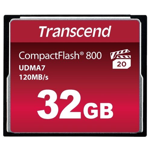 Карта памяти Transcend Compact Flash 32 ГБ, V10, A1, UHS-I U1, R/W 120/40 МБ/с, 1 шт., красный