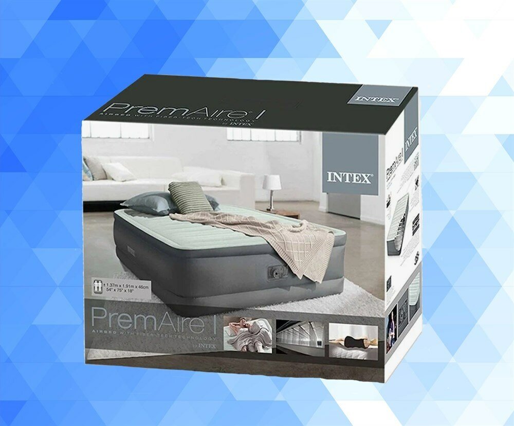 Кровать надувная Intex винил дл.:2030мм ш.:1520мм в.:460мм серый - фото №19