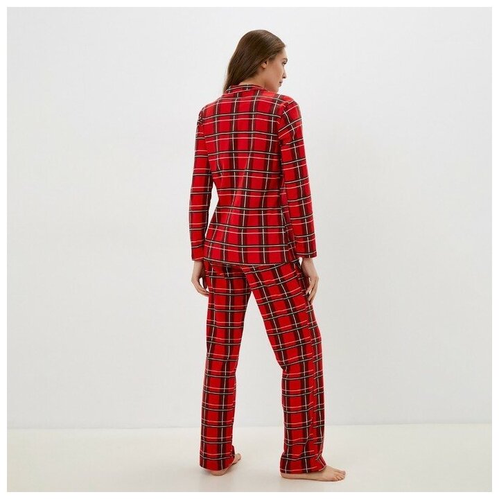 Пижама Kaftan, брюки, длинный рукав, карманы, размер 52, красный - фотография № 14