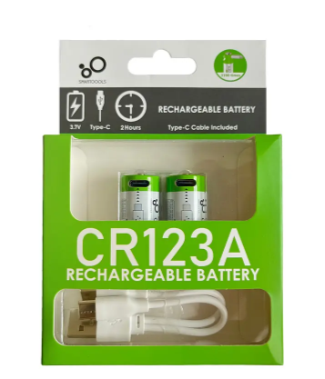 Аккумуляторные батарейки тип CR123A/16340 3.7V 700 mAh с USB type-C кабелем для зарядки, 2 штуки.