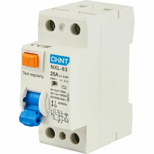 УЗО Chint NXB-63S 2P 25 A 30 мА 6 кА AC