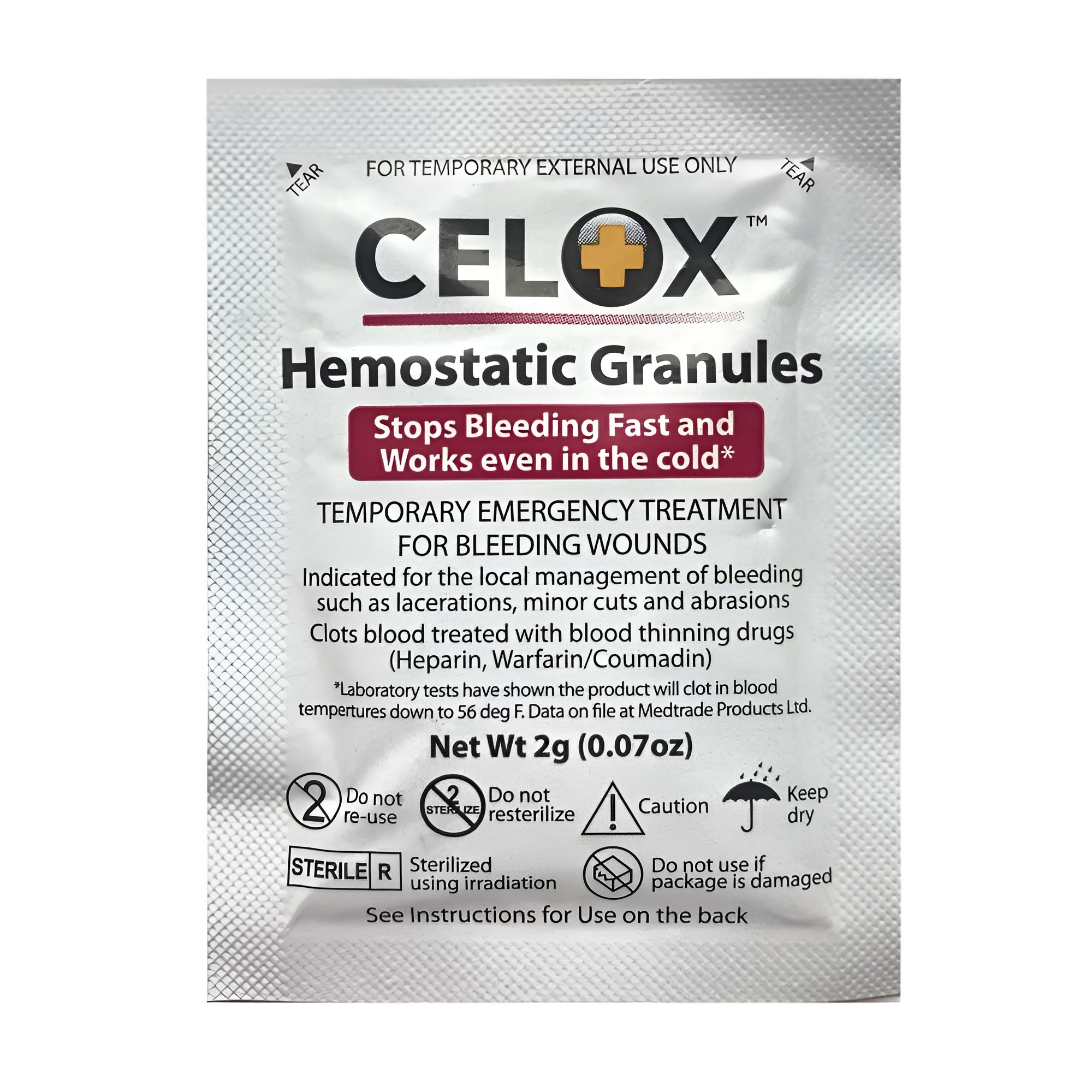 Гранулы гемостатические Селокс Celox Home Granules 2г 1шт/кровоостанавливающее средство/кровь/раны/ранение/аптечка/перевязка/в поход/с собой/карман