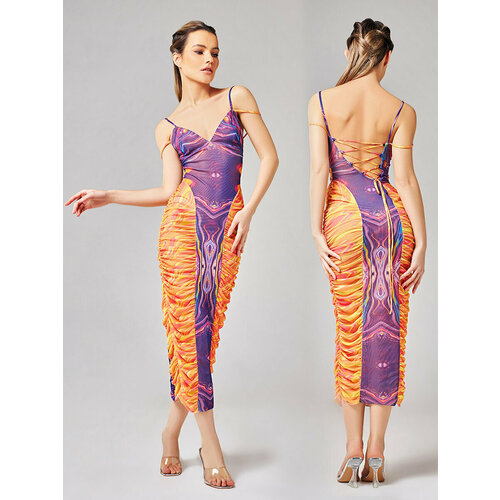 фото Платье alza, прилегающее, макси, открытая спина, размер 40, 42, 44, оранжевый, фиолетовый