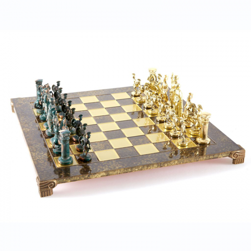 Шахматный набор Греко-Романский период (коричн. мет. доска 44х44 см, дер. короб, фигуры золото/антик) (Manopulos MP-S-11-A-44-BRO)