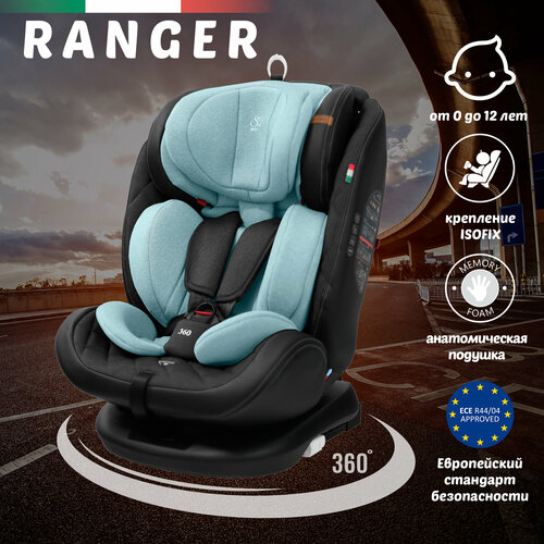 Автокресло детское растущее с поворотной базой 0-36 кг от 0 до 12 лет Sweet Baby Ranger 360 Isofix Black/Blue