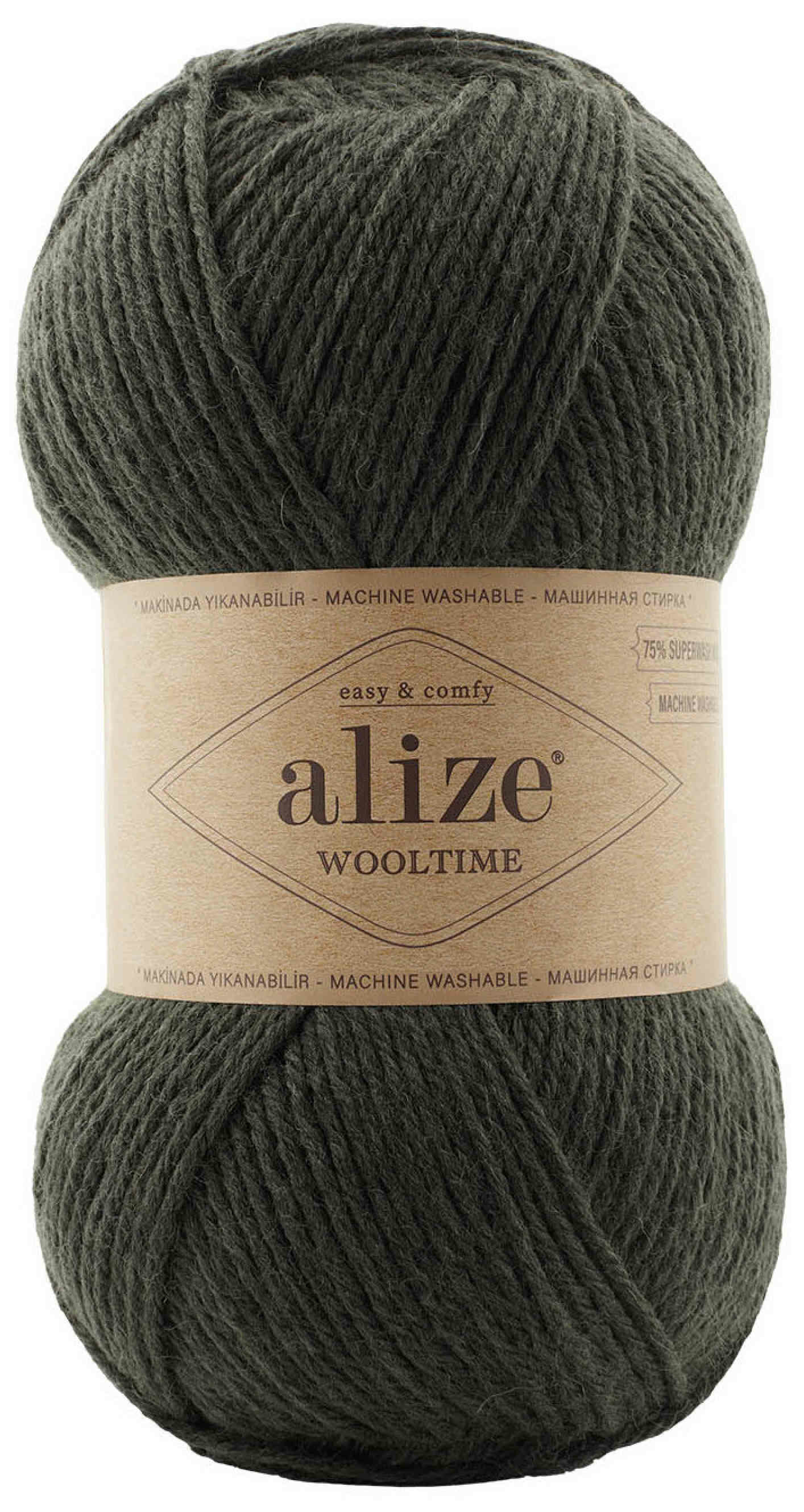 Пряжа Alize Wooltime темный хаки (873), 75%шерсть/25%полиамид, 200м, 100г, 1шт