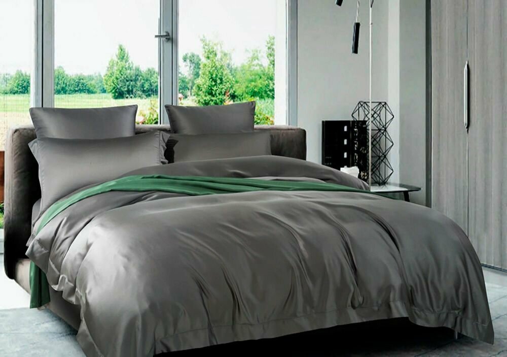 фото Простыня из тенселя на резинке 180х200х30 - М - 60S 4393 Темно-серый