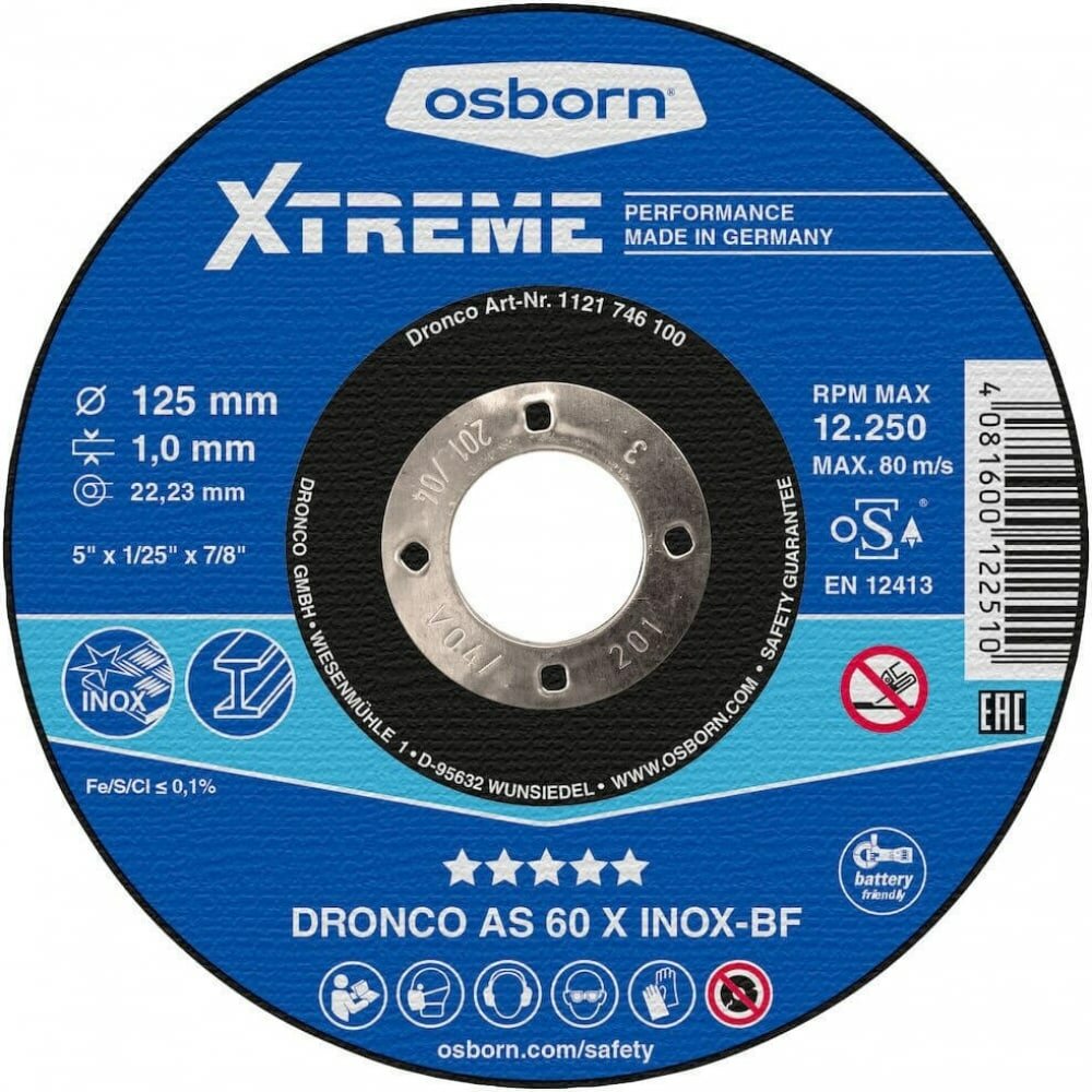 фото DRONCO Отрезной диск по нержавейке AS60X XTREME 125x1,0x22,23 OSBORN 1121746100