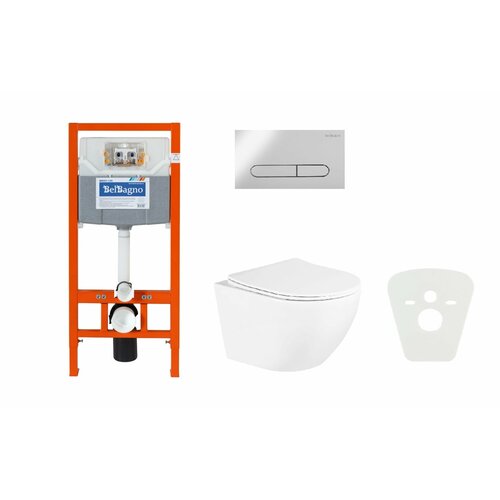 Сет унитаз подвесной с сиденьем UNO инсталляцией BB001 и кнопкой BB005-PR-CHROME BelBagno