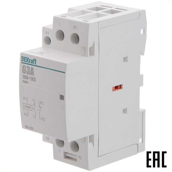 Контактор модульный МК103-020A-230B-22 18062DEK 20А 2з+2р 230В на Din-рейку DEKraft