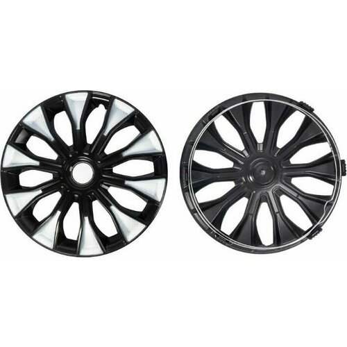 Колпак колеса декоративный R-15 пружинный Волтек Микс бело-черный карбон в упаковке 2шт. АКС LW1547