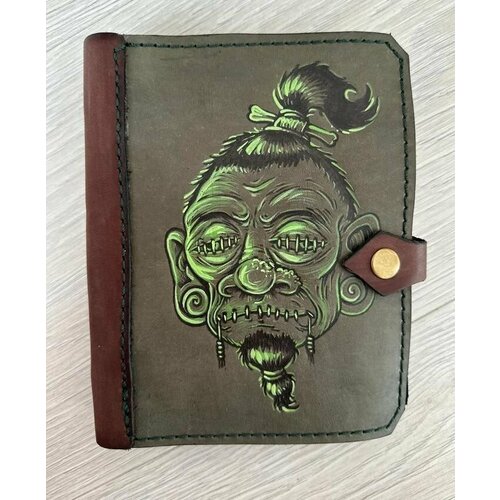 Кожаный блокнот ручной работы Голова, скетчбук, ежедневник формат А6 на кольцах