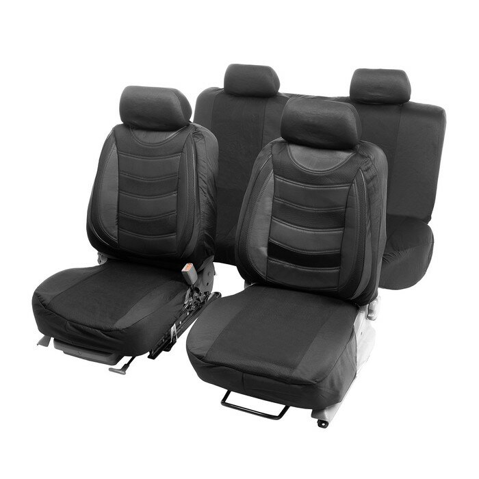 фото TORSO Авточехлы TORSO Premium универсальные, 11 предметов, кожаные вставки, чёрный