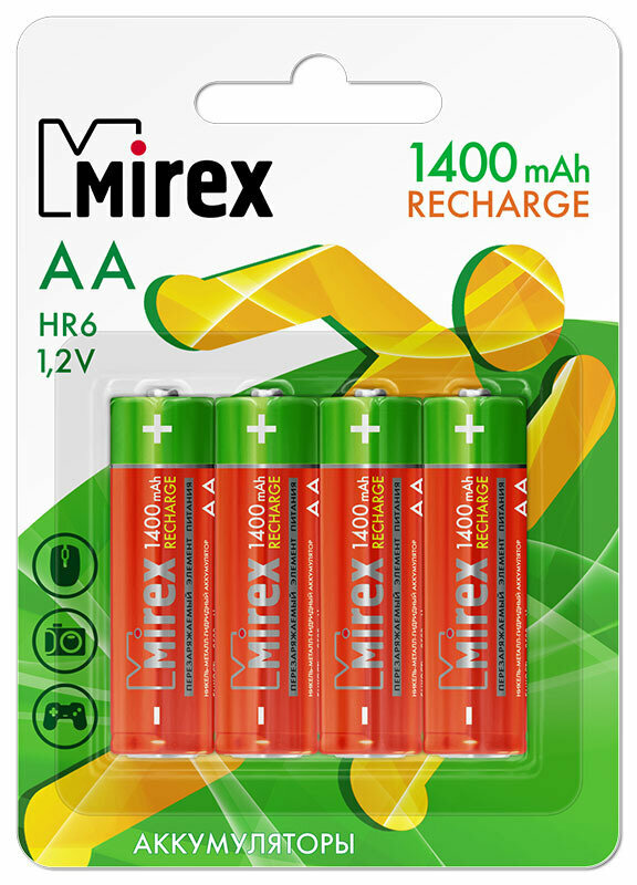 Аккумуляторы Mirex HR6 / AA 1400 mAh / аккумуляторные батарейки пальчиковые, Ni-Mh, 4 шт. в упаковке