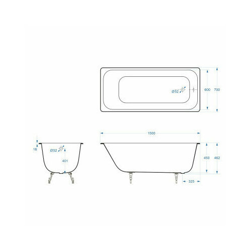 Ванна чугунная Delice Aurora 1500х700 с антискользящим покрытием