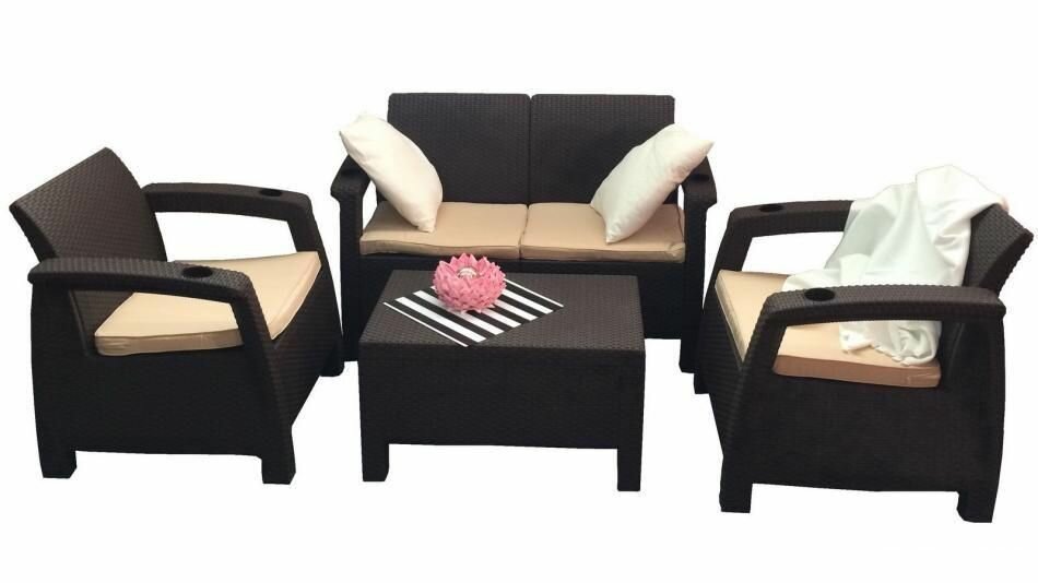 Комплект мебели на 4 персоны шоколадный (2ух диван +2 кресла+ столик ) - фотография № 1