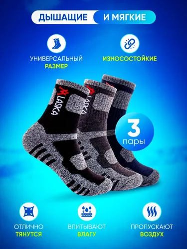 Термоноски Alaska, комплект, 3 пары, размер 41/43, серая полоска — фото 1