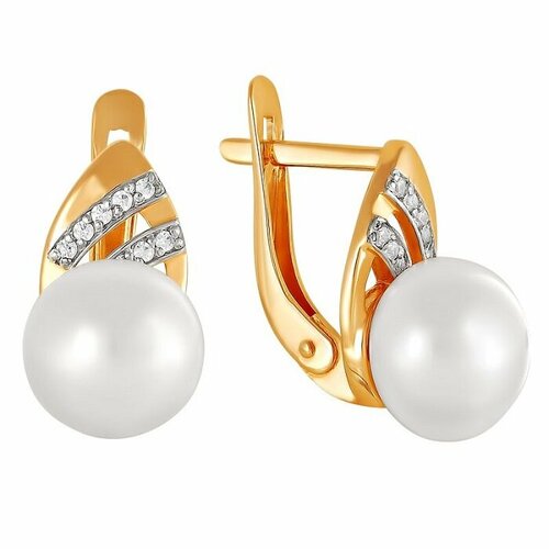 Серьги Prima Exclusive, красное золото, 585 проба, жемчуг, фианит