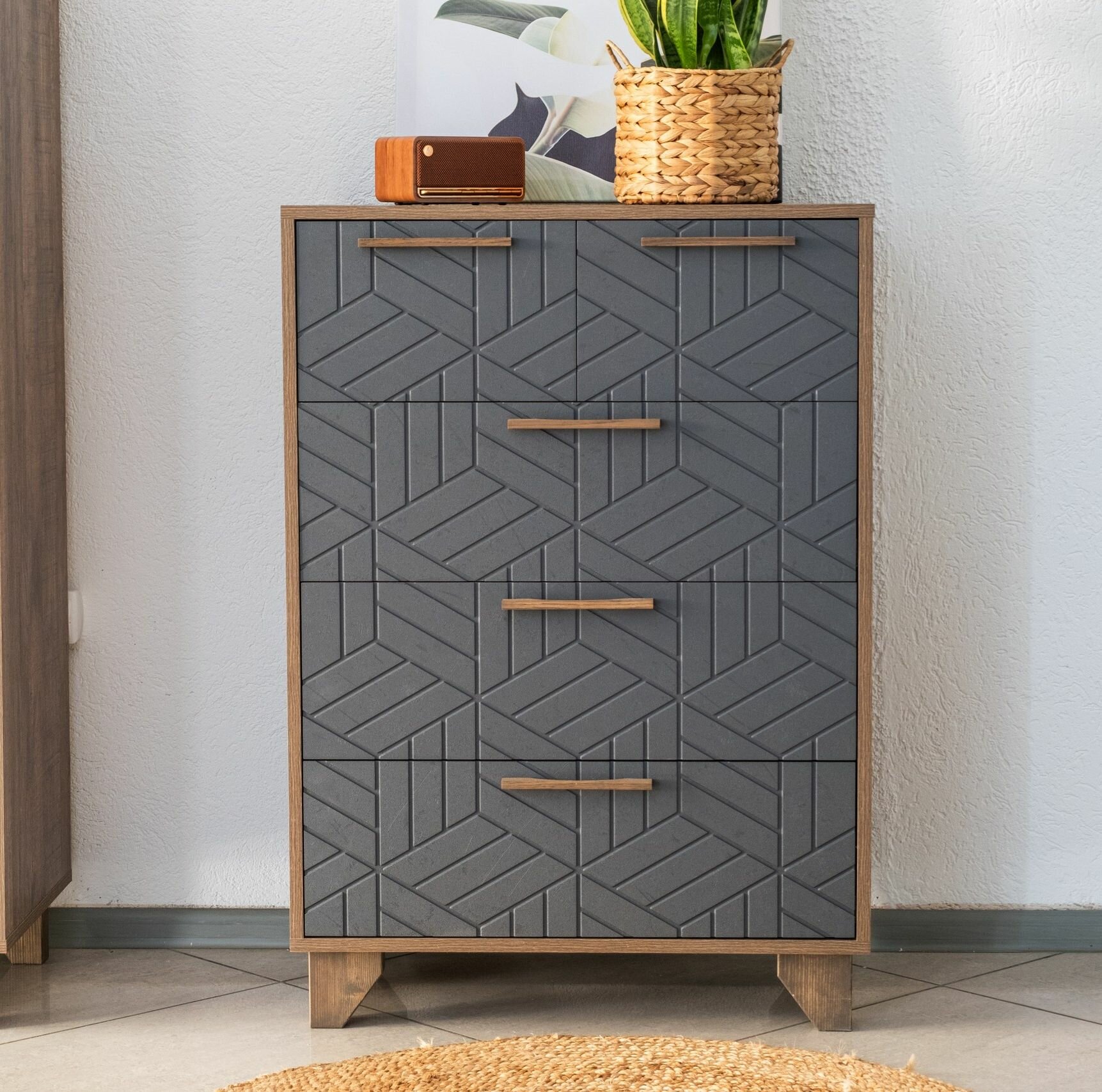 фото Комод Амстердам ЛДСП Дуб Самдал /МДФ Серый графит