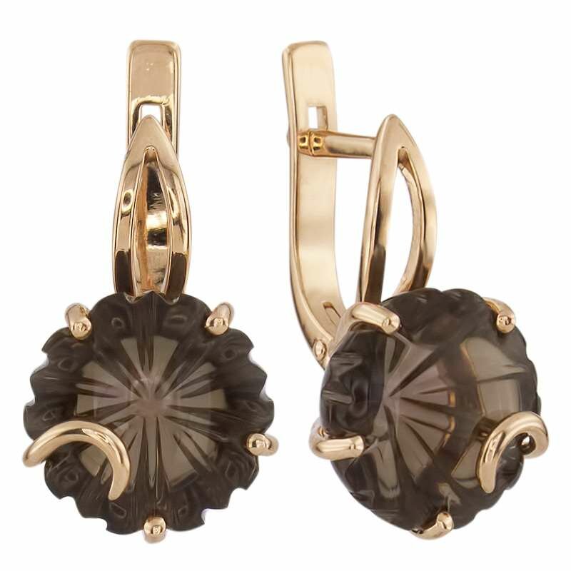 Серьги ALORIS, красное золото, 585 проба, раухтопаз