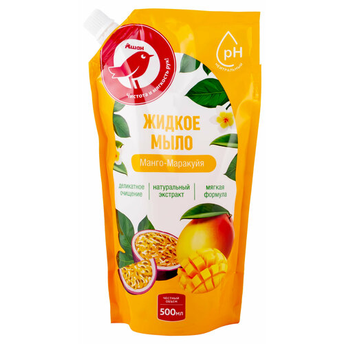 Мыло ашан Красная птица жидкое с ароматом манго и маракуйи, 500 мл