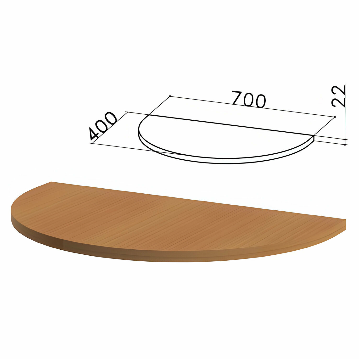 Стол приставной полукруг "Монолит" (ш700*г400*в750 мм), без опоры (640137), цв. орех, ПМ34.3
